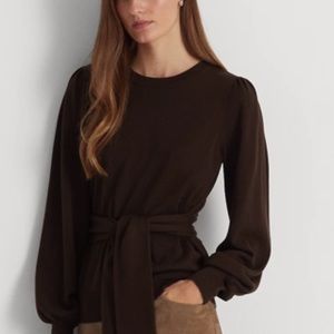Lauren Ralph Lauren Belted Sweater Plus Size 3X Women Preppy Brown Cotton Blend